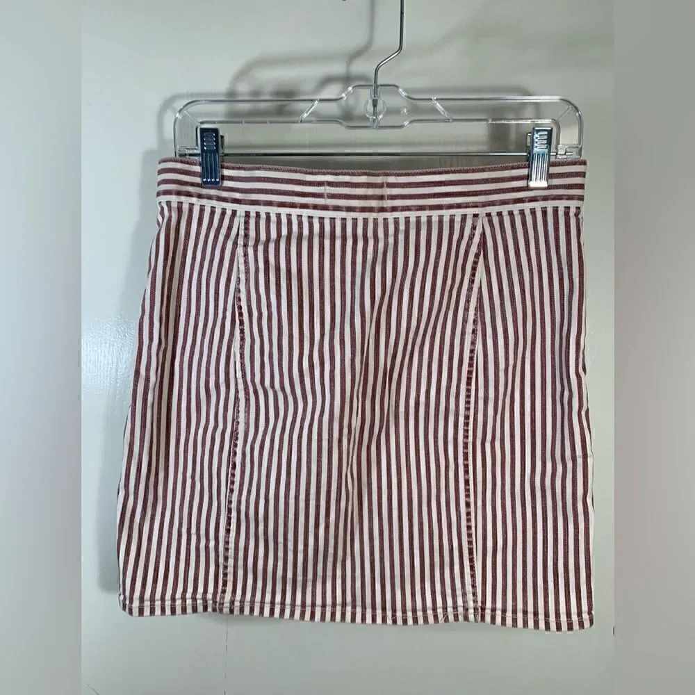 Madewell purple/white striped button down stretch denim skirt Size 28